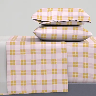 Spoonflower Preppy Tartan Plaid Gingham Checker - Lilac And Honey Yellow Cal King Sheet Set