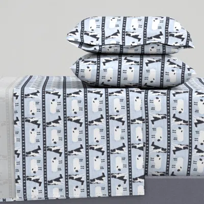 Spoonflower Primitive Border Collie And Sheep Border - Slate Blue Small Full Sheet Set In Multi