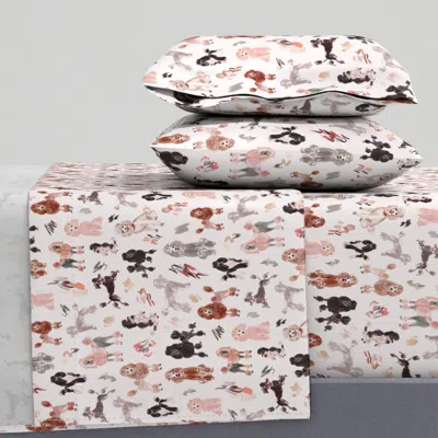 Spoonflower Prized Poodles Watercolor Dog Print King Sheet Set In Pink