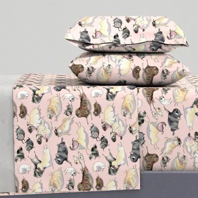 Spoonflower Pugs On The Move - Pink Queen Sheet Set