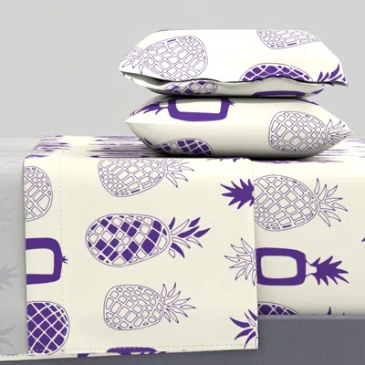 Spoonflower Purple Cute Pineapples With Light Cream Background (large) Queen Sheet Set