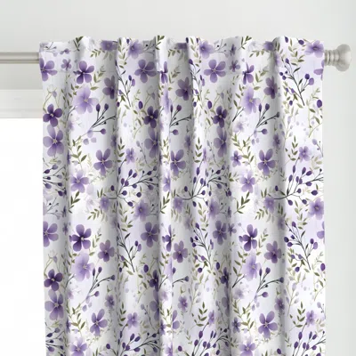 Spoonflower Purple Flowers On White Curtain Panel