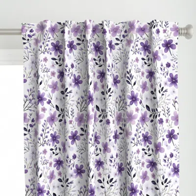 Spoonflower Purple Flowers On White Curtain Panel
