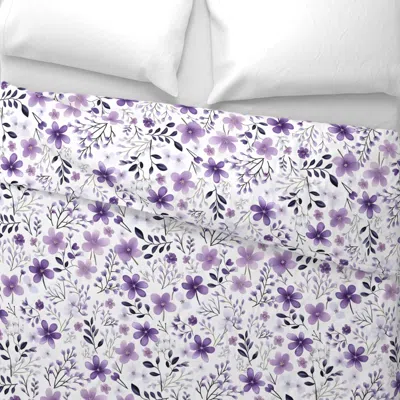 Spoonflower Purple Flowers On White Wide Cotton Sateen 3.5 oz 26" X 20" Standard Knife Edge