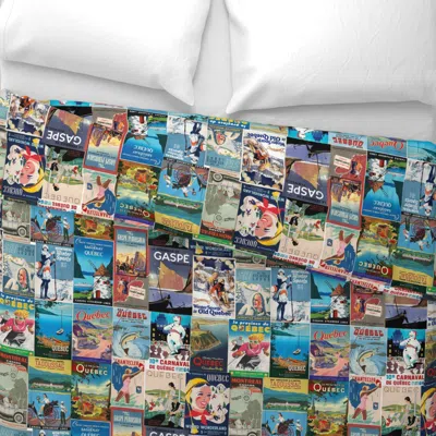 Spoonflower Quebec Travel Vintage Posters Collage Wide Cotton Sateen 3.5 oz 30" X 24" Standard Flanged In Multi