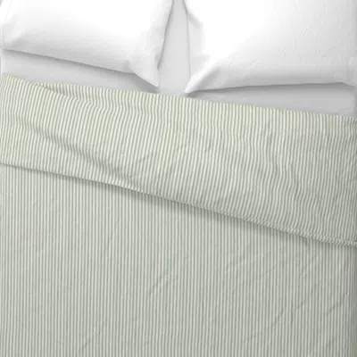 Spoonflower Quiet Green And Off White Walter Ticking Wide Cotton Sateen 3.5 oz 26" X 20" Standard Knife Edge