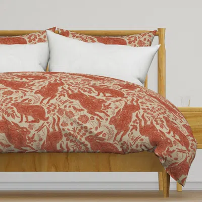 Spoonflower Rabbit On Linen Cayenne Red Duvet Cover