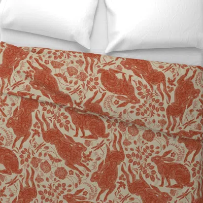 Spoonflower Rabbit On Linen Cayenne Red Wide Cotton Sateen 3.5 oz 26" X 20" Standard Knife Edge
