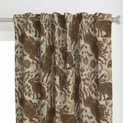 Spoonflower Rabbit On Linen Chocolate Curtain Panel