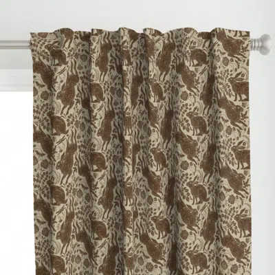 Spoonflower Rabbit On Linen Chocolate Curtain Panel