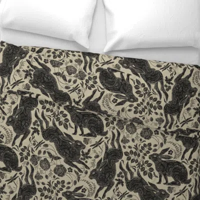 Spoonflower Rabbit On Linen Wide Cotton Sateen 3.5 oz 26" X 20" Standard Knife Edge