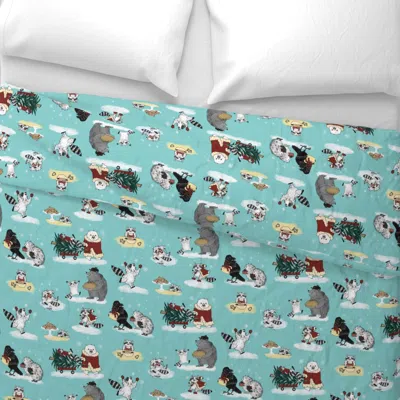 Spoonflower Raccoon And Friends Christmas Wide Cotton Sateen 3.5 oz 26" X 20" Standard Knife Edge