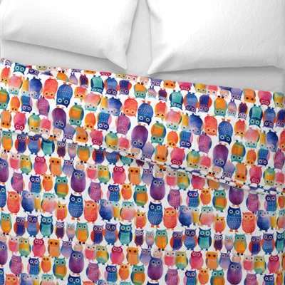 Spoonflower Rainbow Hues Of Watercolor Owls Wide Cotton Sateen 3.5 oz 26" X 20" Standard Knife Edge