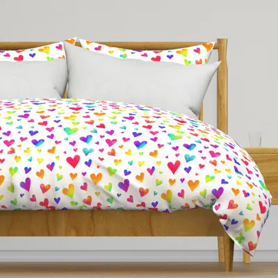 Spoonflower Rainbow Watercolor Hearts On Duvet Cover