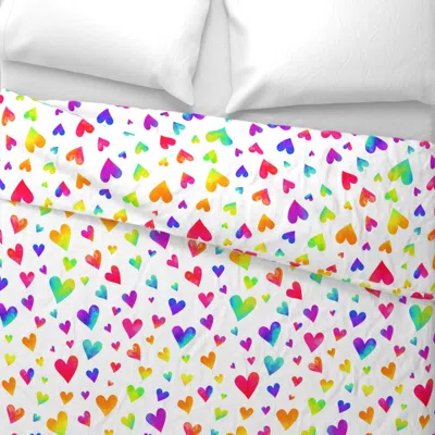 Spoonflower Rainbow Watercolor Hearts On White (large Scale) Wide Cotton Sateen 3.5 oz 30" X 24" Standard Flange
