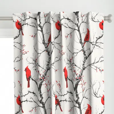 Spoonflower Red Cardinals 7 Curtain Panel In Multi