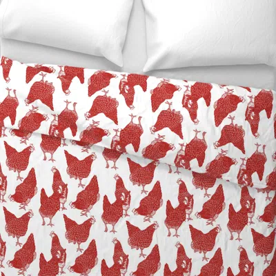 Spoonflower Red Hens Wide Cotton Sateen 3.5 oz 26" X 20" Standard Knife Edge