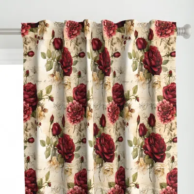 Spoonflower Red Roses On Paper - Curtain Panel