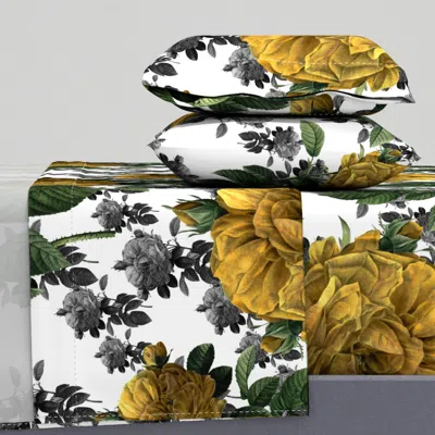 Spoonflower Redoute' Roses Yellow Large King Sheet Set