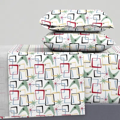 Spoonflower Retro Atomic Squares Boomerang Mid Mod Full Sheet Set