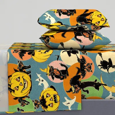 Spoonflower Retro Black Cat Halloween Party  Rb C Queen Sheet Set