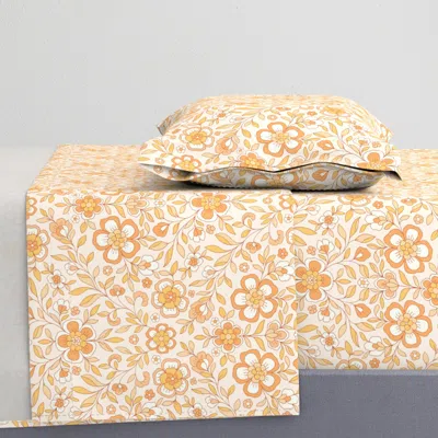 Spoonflower Retro Boho Meadow Flowers Autumn Orange Yellow Brown Large Scale By Jac Twin Xl Sheet Se