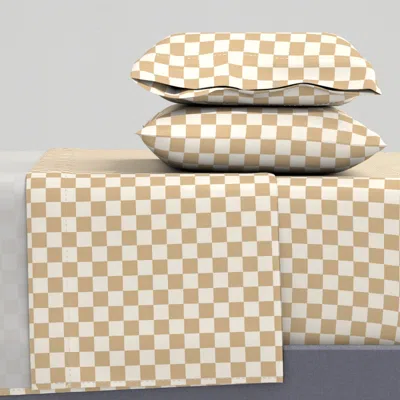 Spoonflower Retro Checker Checkerboard - Neutral Tan Queen Sheet Set