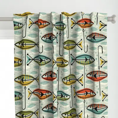 Spoonflower Retro Color Block Fish Curtain Panel