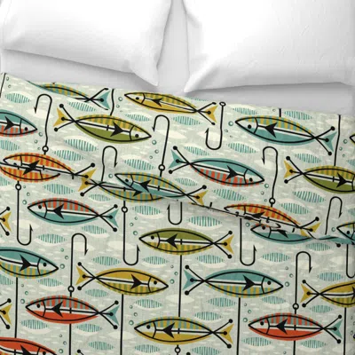 Spoonflower Retro Color Block Fish Wide Cotton Sateen 3.5 oz 26" X 20" Standard Knife Edge