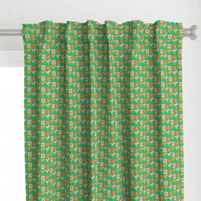 Spoonflower Retro Daisy Flower Pair - Curtain Panel