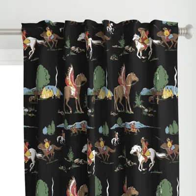 Spoonflower Retro Indians On Black Curtain Panel