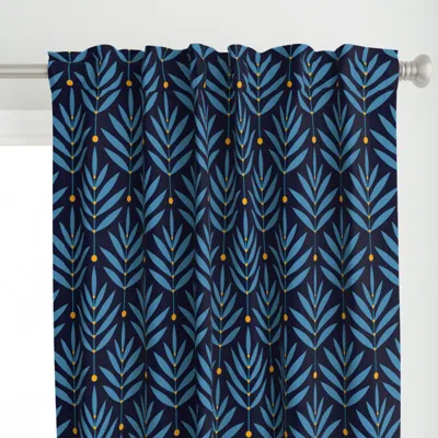 Spoonflower Retro Leaves / Big Scale Curtain Panel In Blue