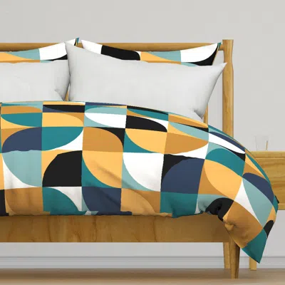 Spoonflower Retro Mod Squares In Teal Duvet Cover