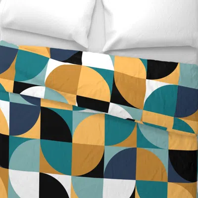Spoonflower Retro Mod Squares In Teal Mustard Black White Aqua Indigo Blue King Pillow Sham