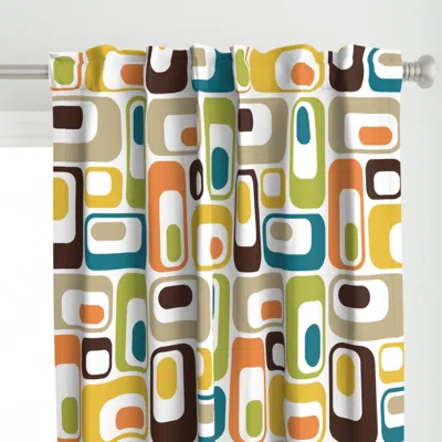 Spoonflower Retro Ovals White Mustard Curtain Panel