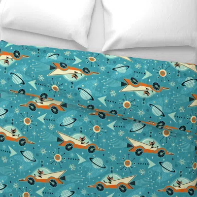 Spoonflower Retro Rocket Racers - Large Scale Wide Cotton Sateen 3.5 oz 26" X 20" Standard Knife Edge