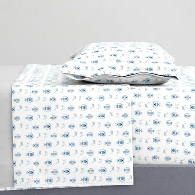 Spoonflower Robot Cats (blue On White Background) Twin Sheet Set