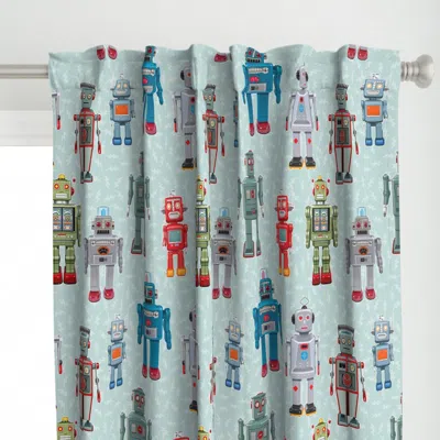 Spoonflower Robots Large Aqua Curtain Panel