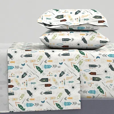 Spoonflower Rock It Rocket (oatmeal) Med Full Sheet Set