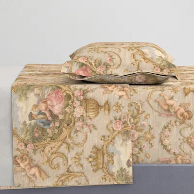 Spoonflower Rococo Rose Courtship Medallions Twin Sheet Set In Brown