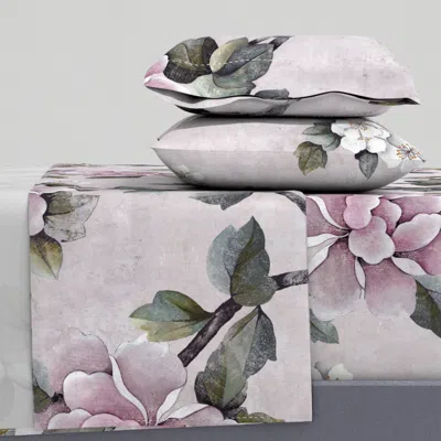 Spoonflower Romantic Peony Floral (large Scale) - Pink & Stone Grey King Sheet Set