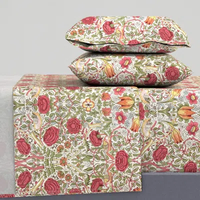 Spoonflower Rose Finch Cal King Sheet Set