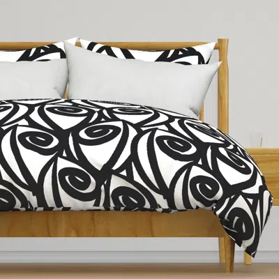 Spoonflower Rosebud Roses Black And White Duvet Cover