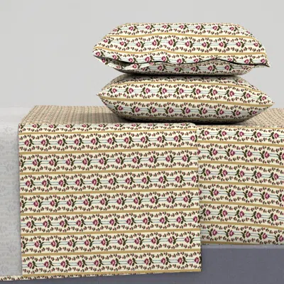 Spoonflower Roses And Stripes C. 1775 King Sheet Set