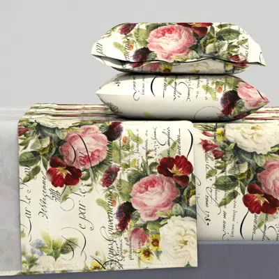 Spoonflower Rosey Document Queen Sheet Set
