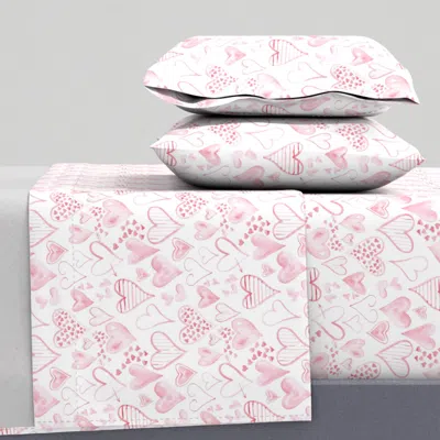Spoonflower Rosy Pink Hearts // White King Sheet Set