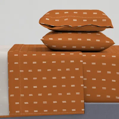 Spoonflower Rotated // Mudcloth Copper Dashes Vertical Double Dash King Sheet Set