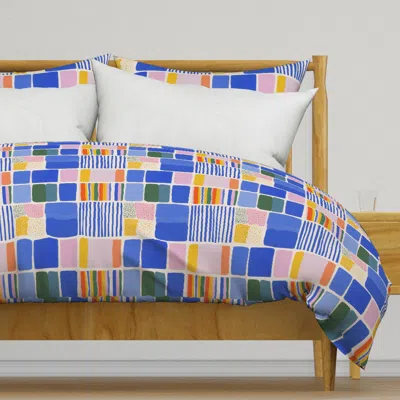Spoonflower Royal Blue And Nature Geometry Duvet Cover