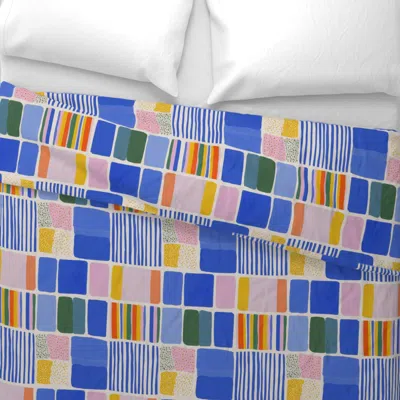 Spoonflower Royal Blue And Nature Geometry You 37 Wide Cotton Sateen 3.5 oz 26" X 20" Standard Knife Edge