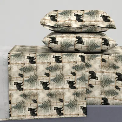 Spoonflower Rustic Black Bears On Distressed Watercolor Painted Barn Wood Woodland Queen Sheet Set